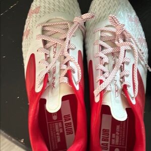 Under Armour Red and White Mens Football Cleats! New without tags! NEVER WORN!